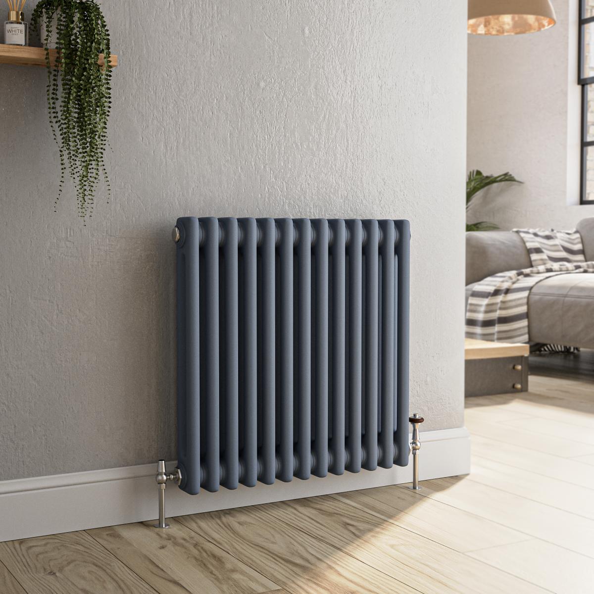GRADE A2 - Reggio Anthracite Horizontal Double Column Traditional Radiator 600x605mm 2045 BTU - Cast Iron Style