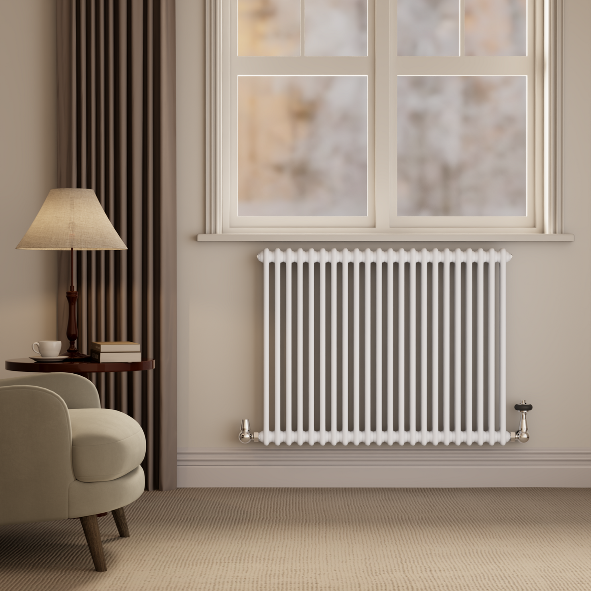 GRADE A2 - Reggio White Horizontal Double Column Radiator 800x1010mm 4535 BTU - Cast Iron Style