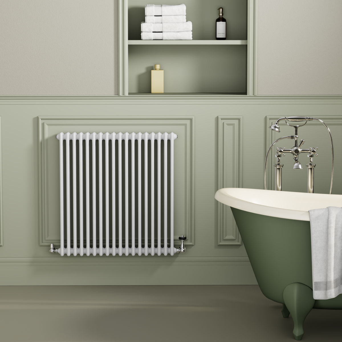 GRADE A2 - Reggio White Horizontal Triple Column Radiator 800x830mm 2411 BTU - Cast Iron Style