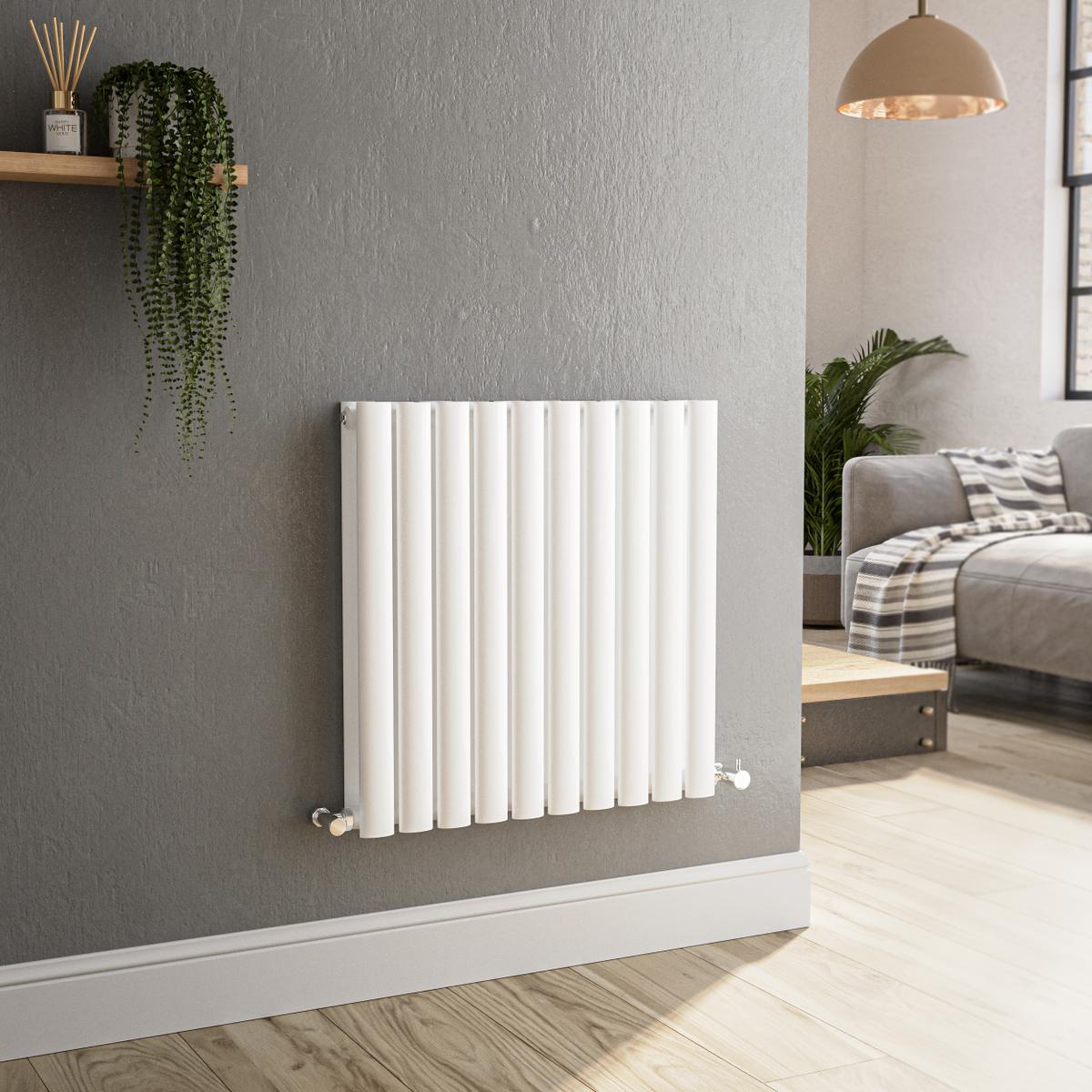 GRADE A2 - Sorrento White Horizontal Oval Designer Radiator 600x590mm Double Panel 2399 BTU