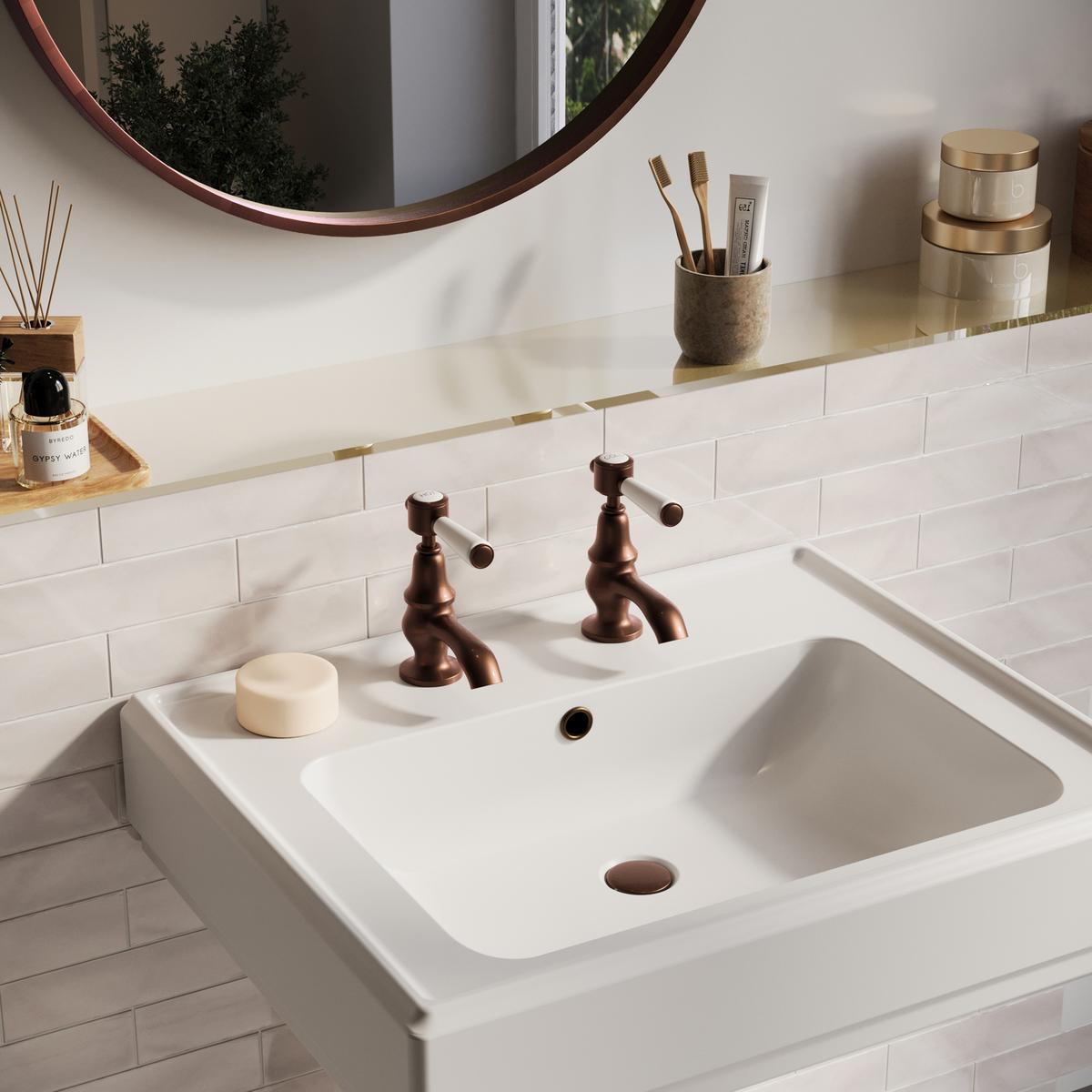 GRADE A1 - Brushed Bronze Basin Pillar Tap - Helston