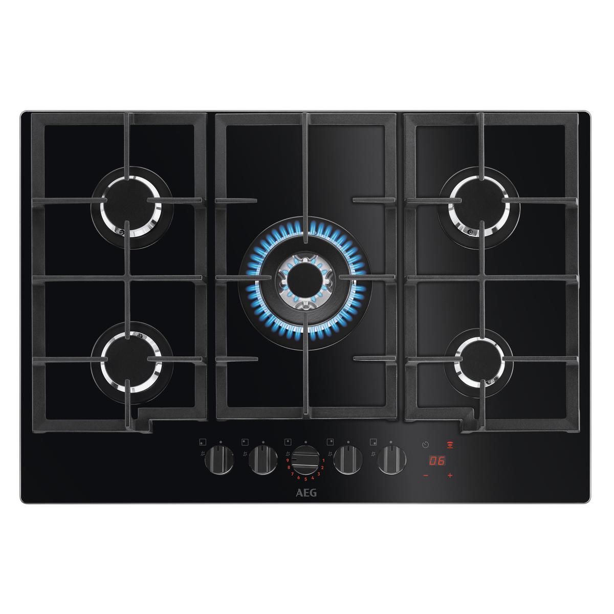 Refurbished AEG 8000 Series HKB75450NB 74cm 5 Burner Gas Hob Black