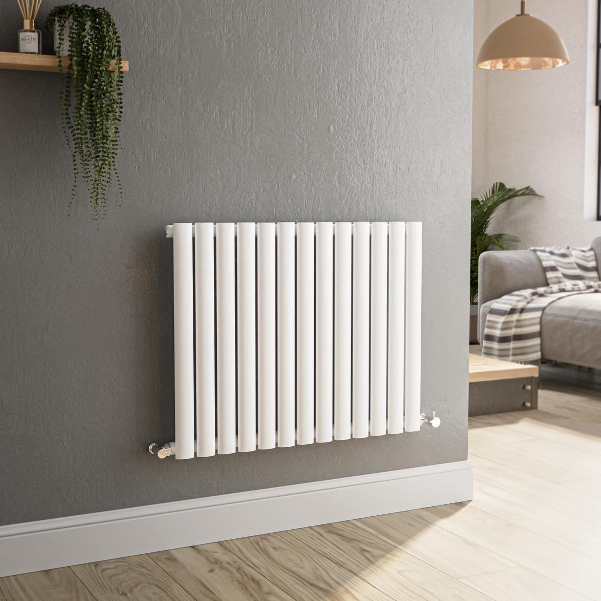 GRADE A1 - Sorrento White Horizontal Oval Designer Radiator 600x767mm Single Panel 2049 BTU