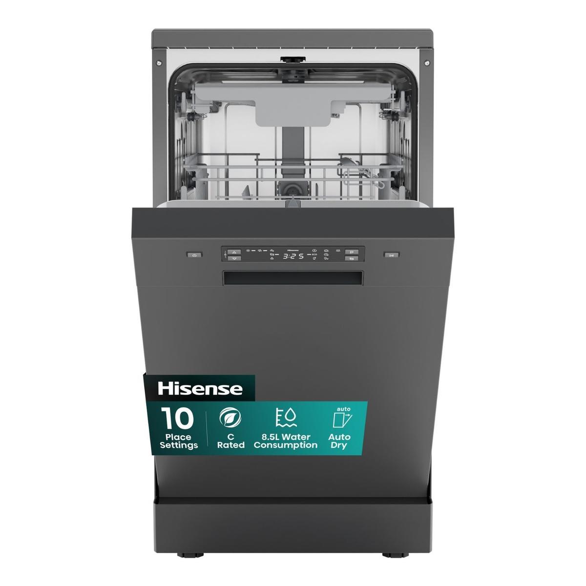 Hisense Freestanding Slimline Dishwasher - Auto Dry C-Rated Black image 1