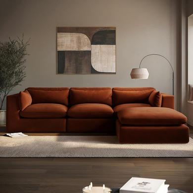 Large Burnt Orange Velvet Reversible 4 Seater Chaise Corner Sofa - Hudson image 1