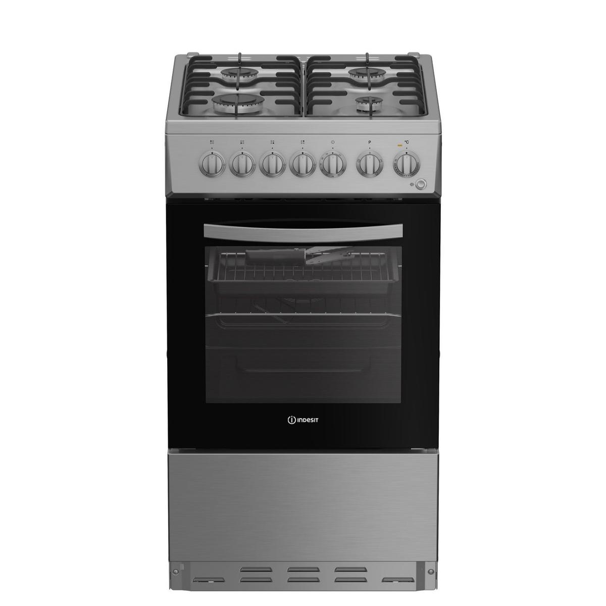 GRADE A2 - Indesit 50cm Dual Fuel Cooker - Stainless Steel