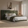 GRADE A1 - Olive Green Velvet Double Ottoman Bed with Wide Headboard - Iman