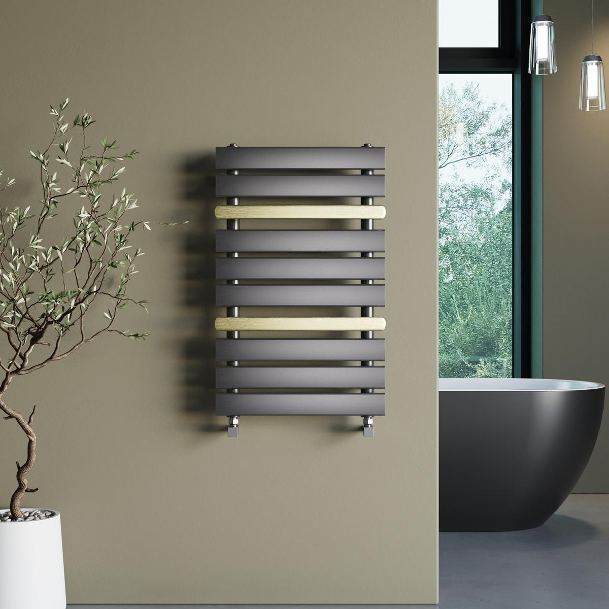 Gunmetal Grey Towel Radiator with Brass Bars 800 x 500mm - Iraya image 1
