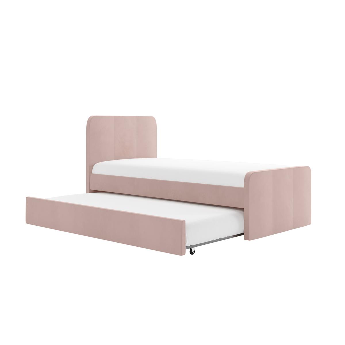 Single Guest Bed with Trundle in Pink Velvet - Layla image 1