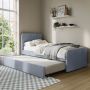 Blue Velvet Single Guest Bed with Trundle and 1 Mattress - Layla image 1