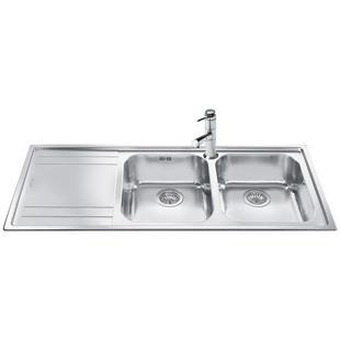 Smeg LE116S Rigae Double Bowl Sink with Left Hand Drainer image 1