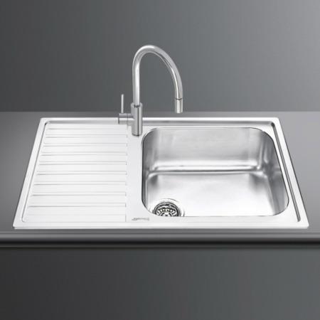 Smeg LG861S 86cm Stainless Steel SB Single Left Hand Drainer Inset Sink image 1