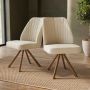 GRADE A1 - Set of 2 Beige Upholstered Swivel Dining Chairs with Walnut Effect Legs - Logan