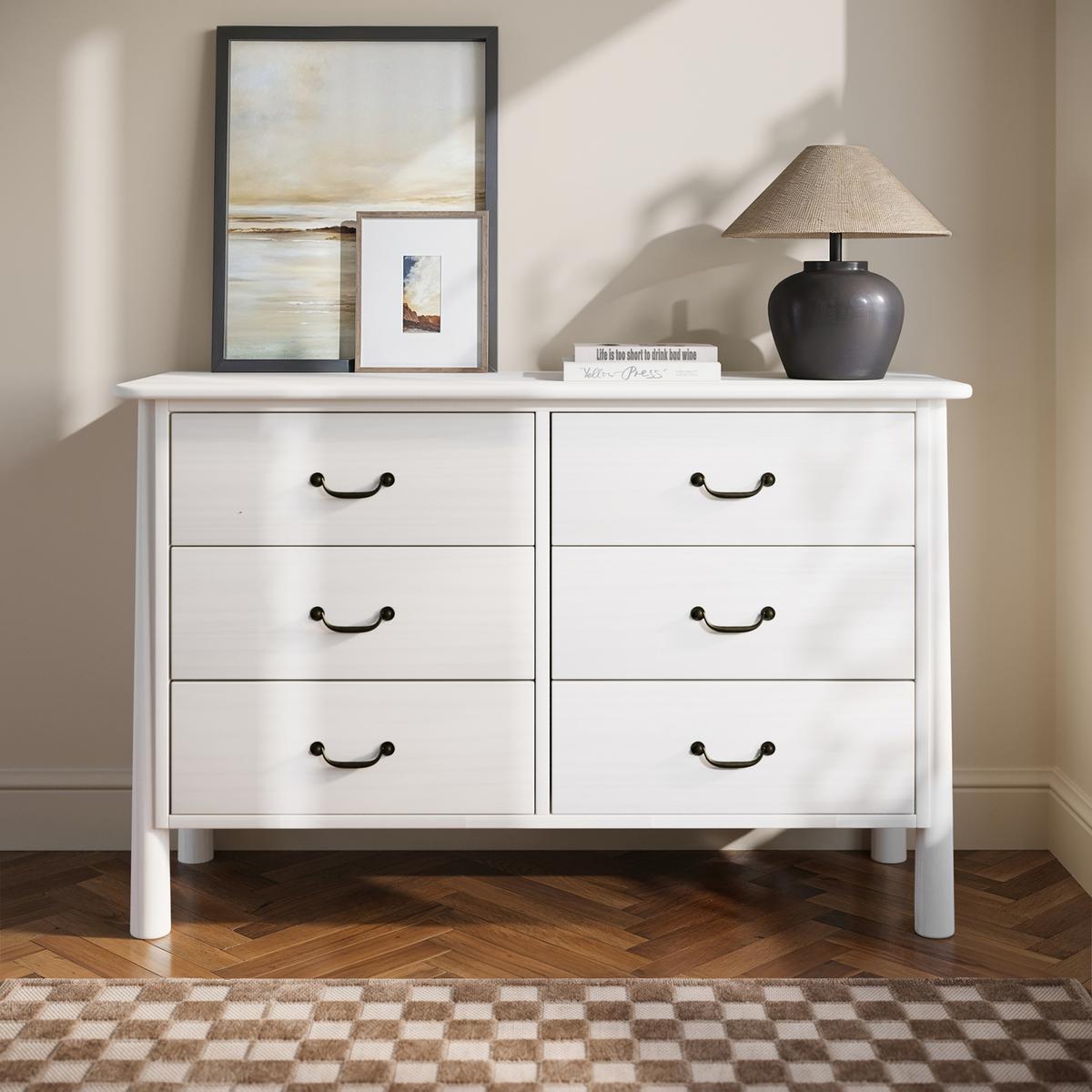 Large White 6 Drawer Chest of Drawers - Loretta image 1