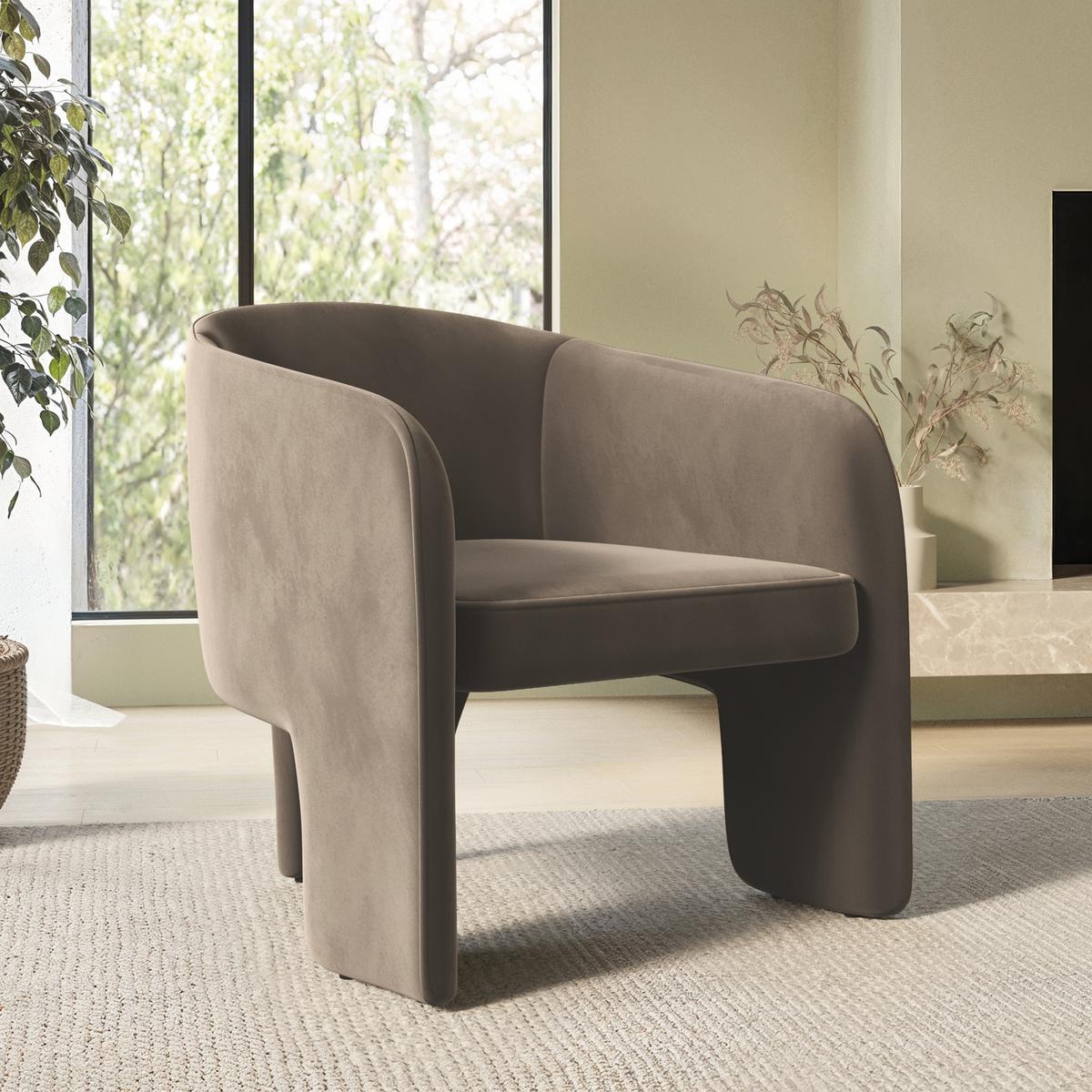 GRADE A2 - Mink Velvet Curved Accent Chair - Lyanna