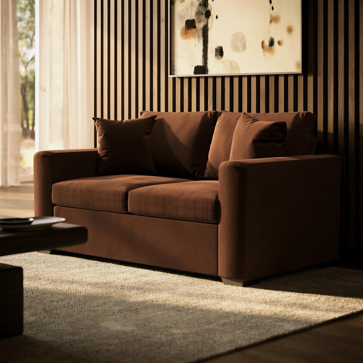 2 Seater Pull-Out Sofa  Bed in Deep Rust Chenille - Layton image 1