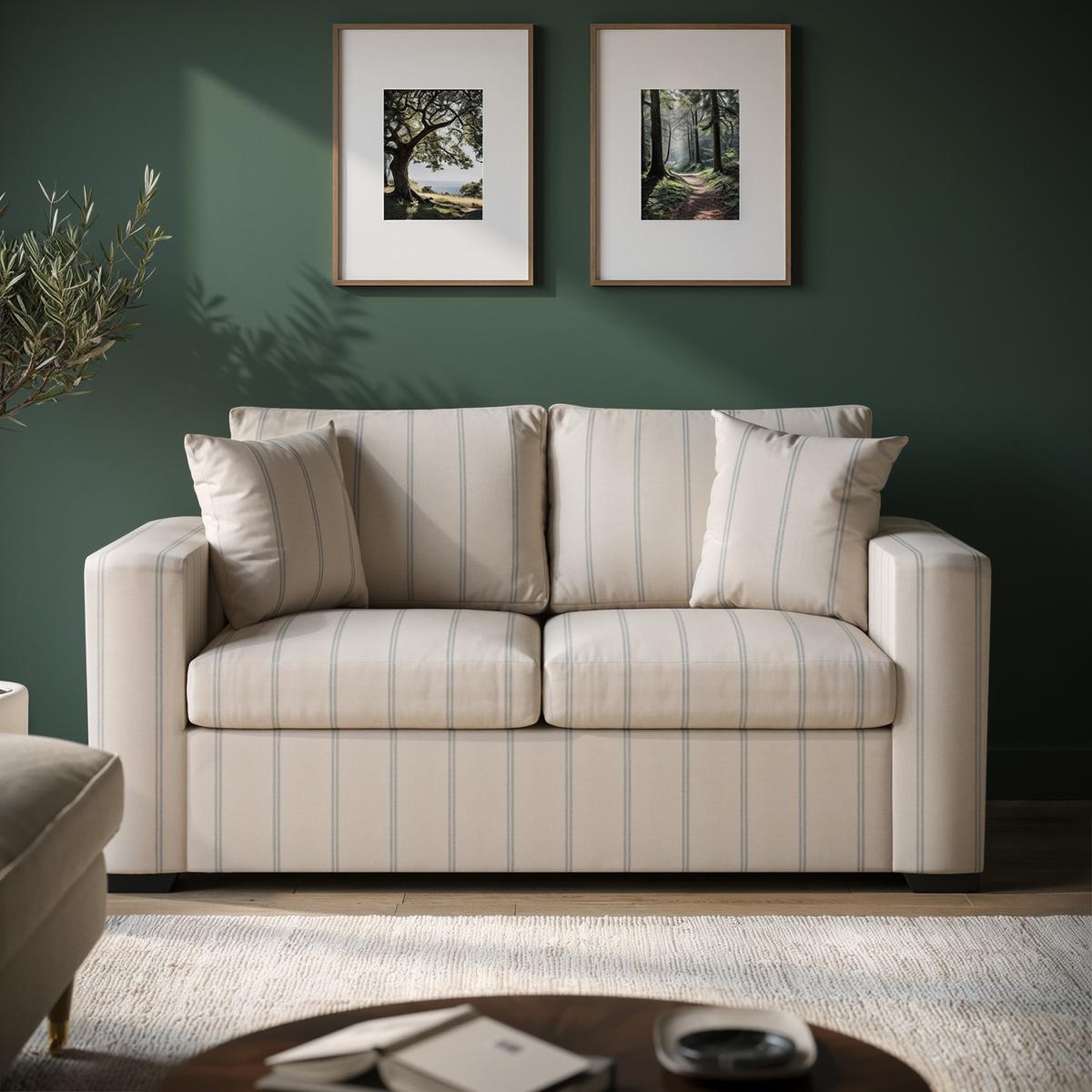 2 Seater Pull-Out Sofa Bed in Blue Stripe Chenille - Layton  image 1