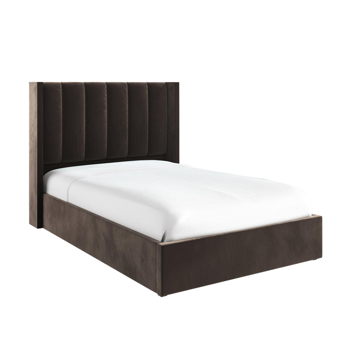 Small Double Chocolate Brown Velvet Ottoman Bed - Maddox image 1