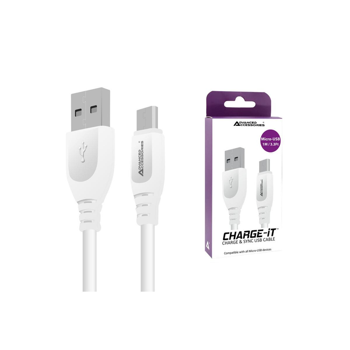 CHARGE-IT 1 Metre USB-A MicroUSB Cable - White image 1