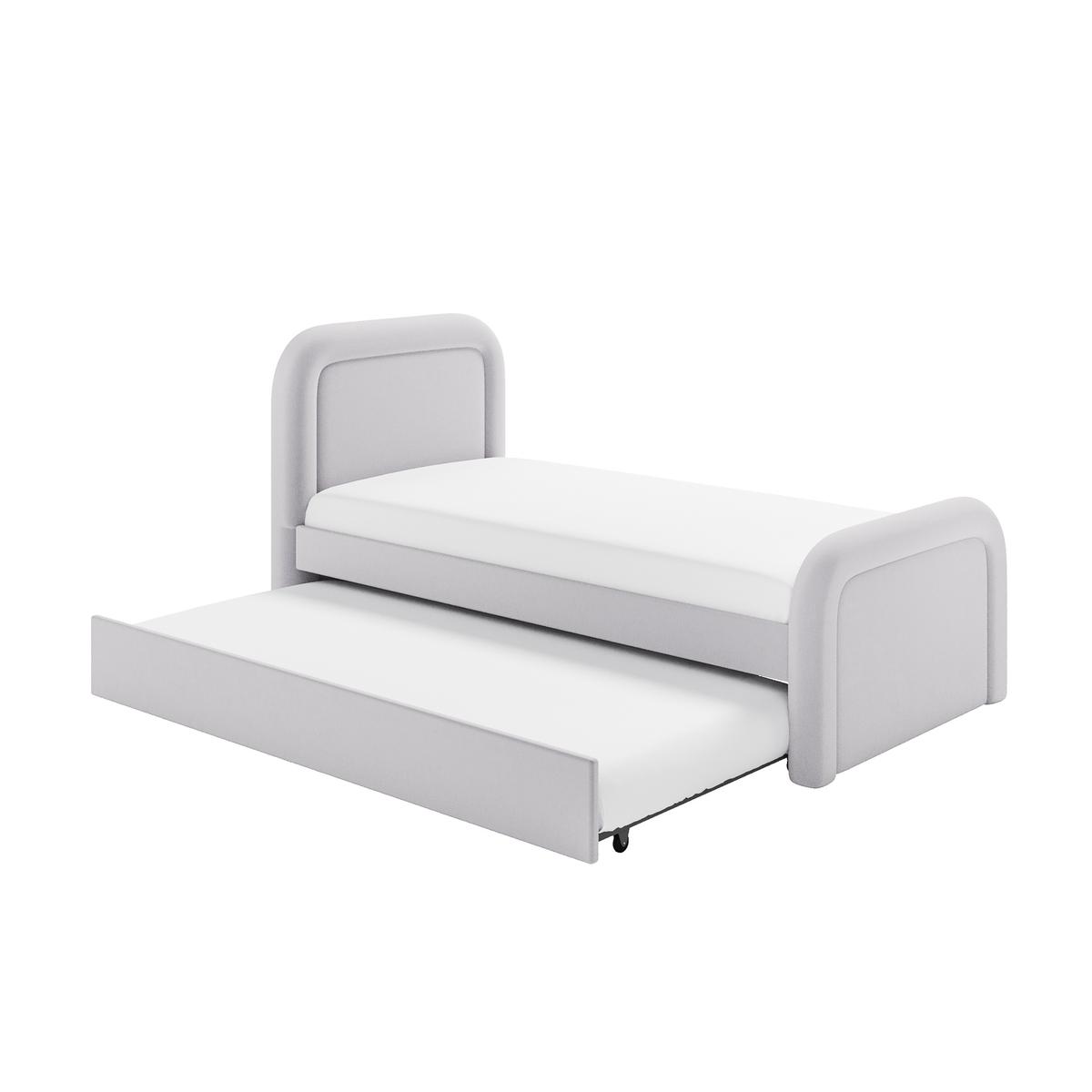 Lilac Upholstered Single Guest Bed with Trundle and Curved Headboard - Naomi image 1