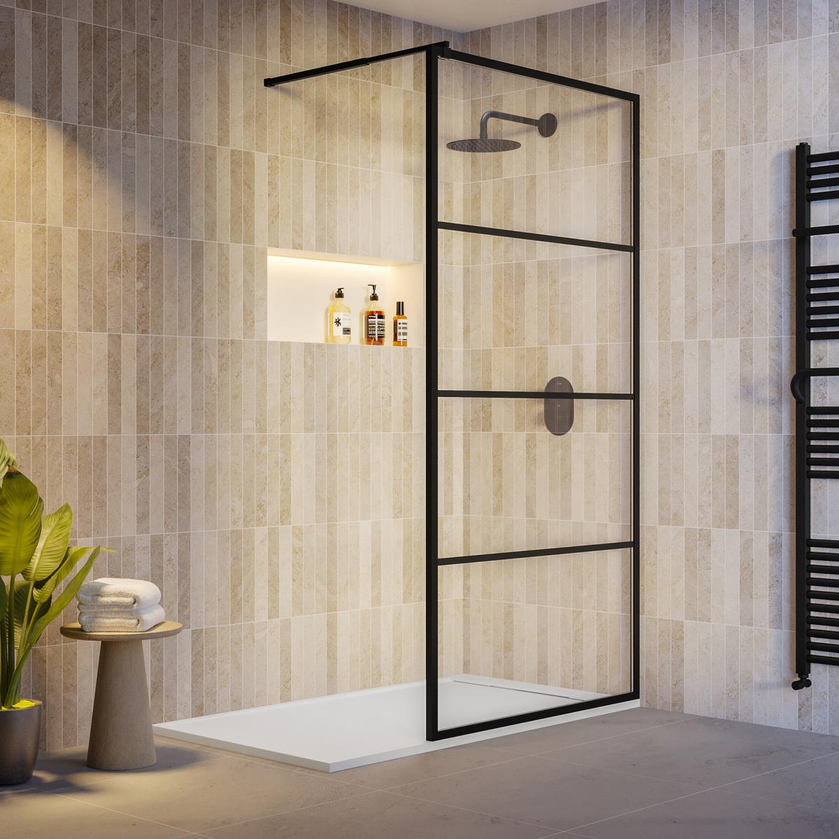 1000mm Black Grid Shower Screen for Wet Room & Walk In Shower - Nova image 1