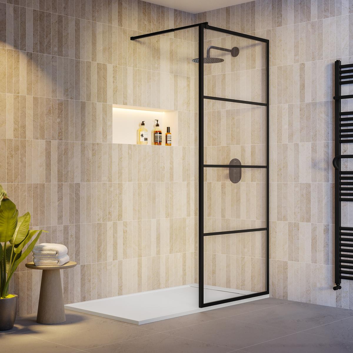 900mm Black Grid Shower Screen for Wet Room & Walk In Shower - Nova image 1