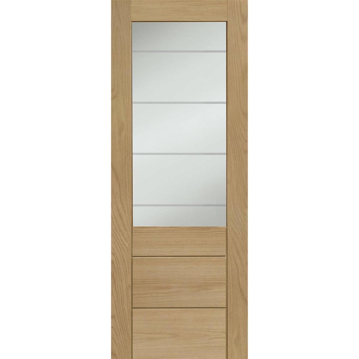 Internal Oak 2XG FD30 Fire Door with Clear Etched Glass - Pre-Finished - 1981 x 686 x 44mm - Palermo Premium - XL Joinery