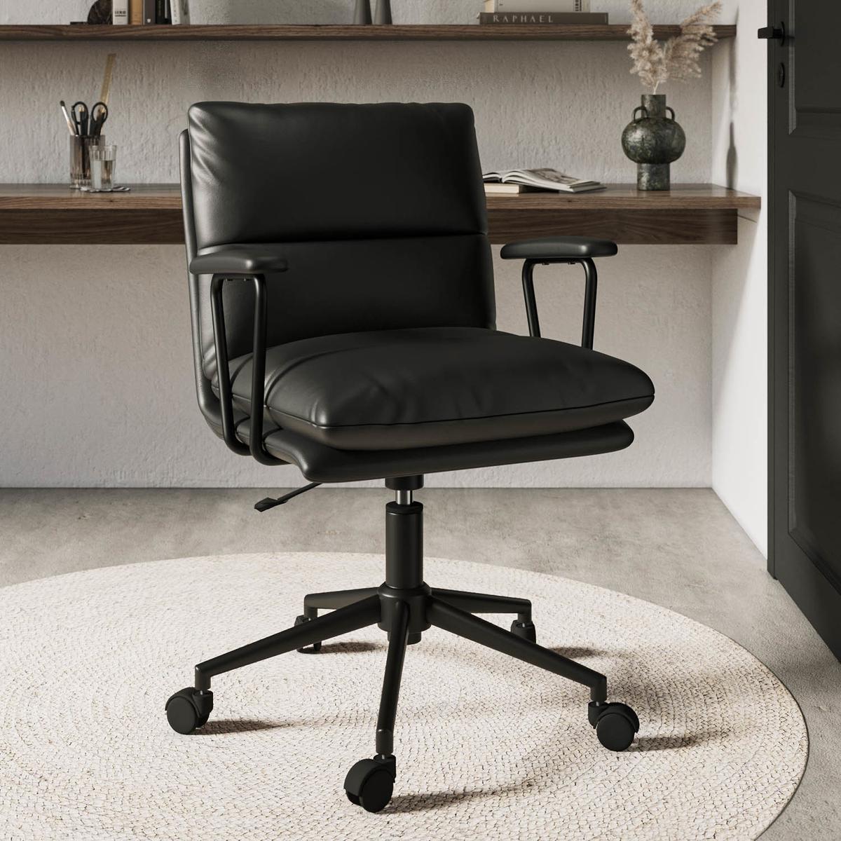 ALMOST PERFECT - Black Faux Leather Swivel Office Chair - Otis
