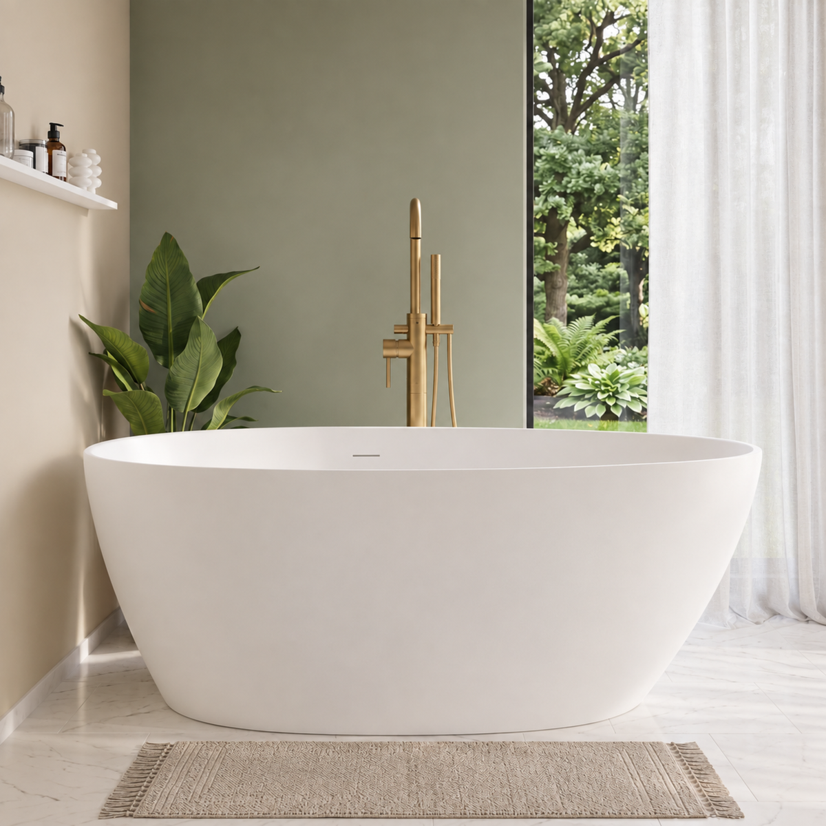 Matt White Freestanding Double Ended Bath 1600 x 820mm - Ovo image 1