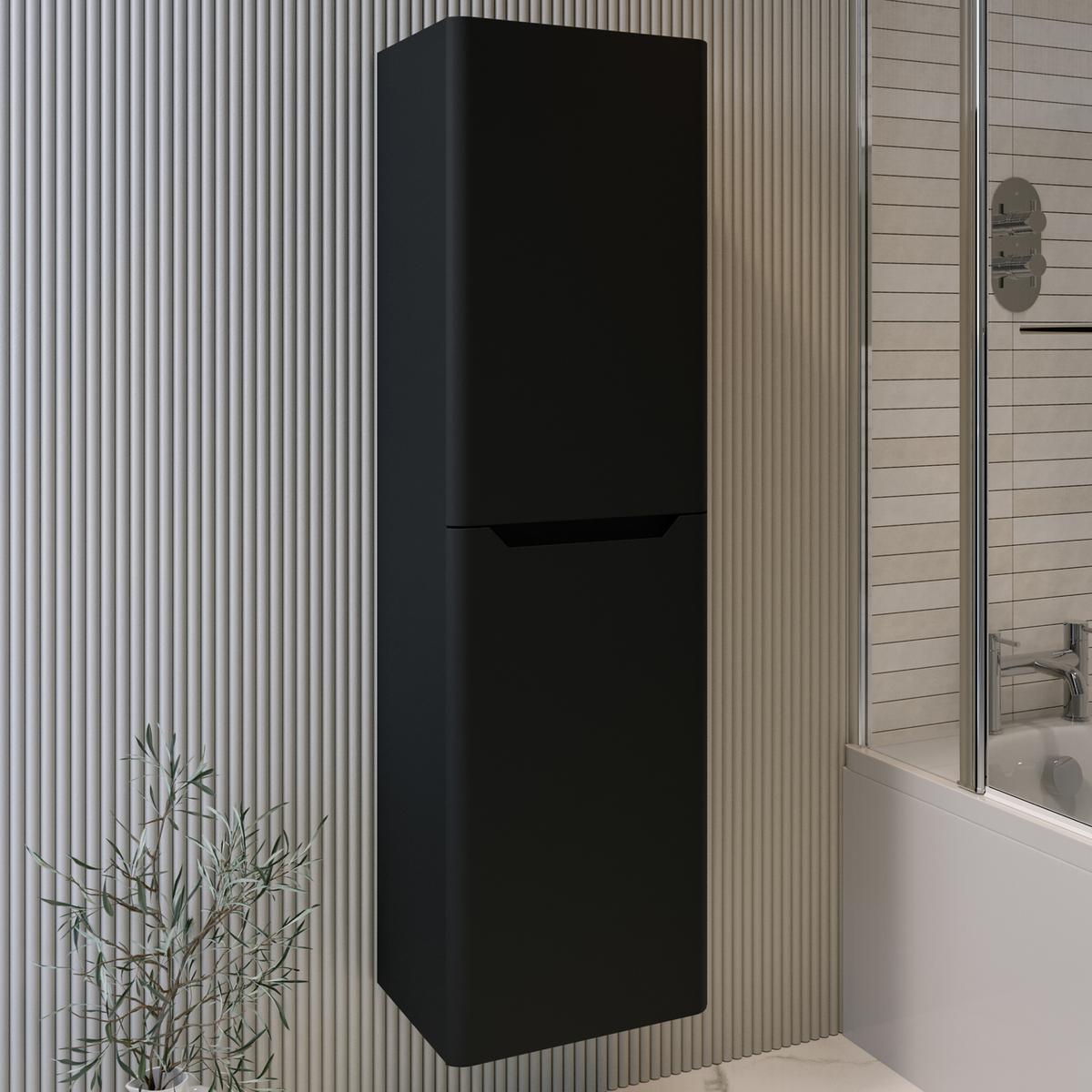 Black Double Door Wall Mounted Tall Bathroom Cabinet 400x1400mm Storage Unit - Pendle image 1