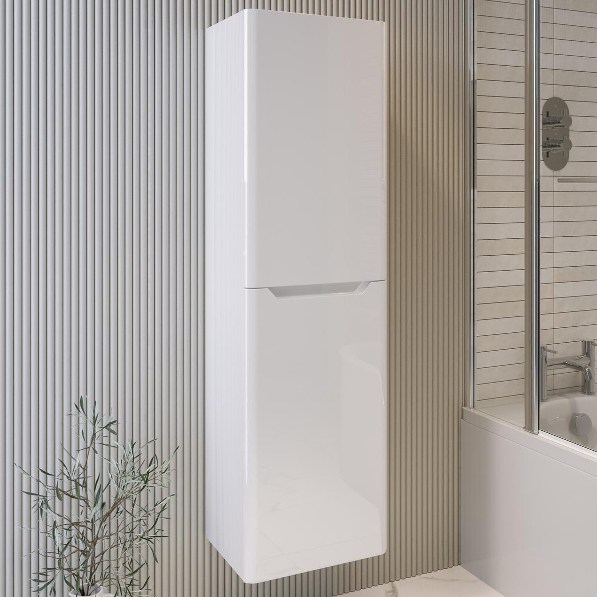 White Double Door Wall Mounted Tall Bathroom Cabinet 400x1400mm Storage Unit - Pendle image 1