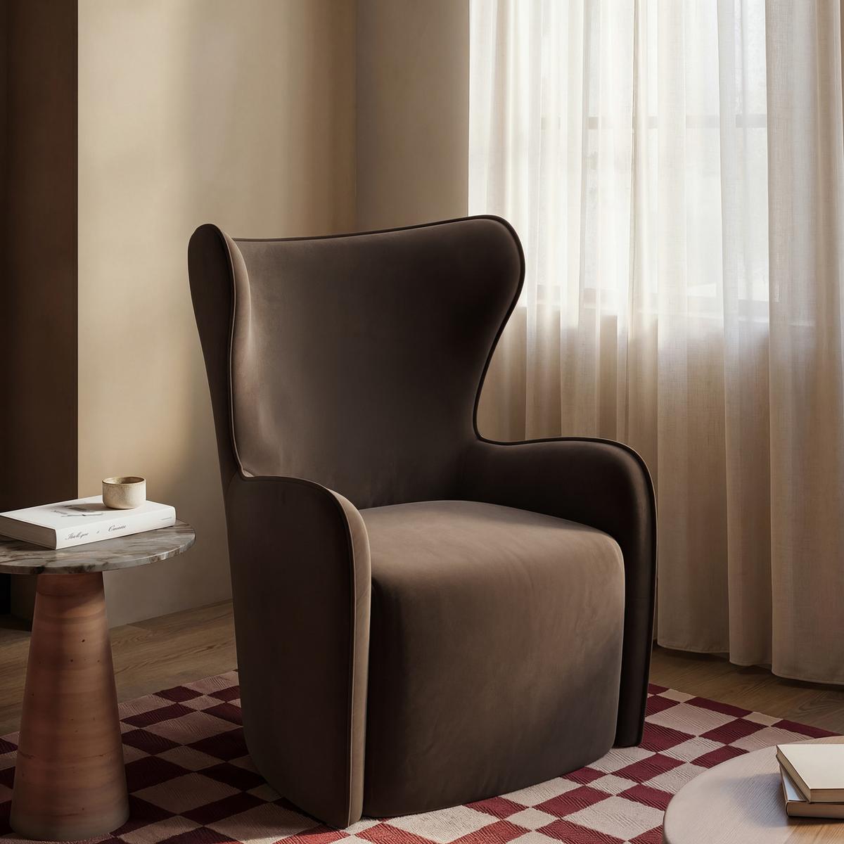 Brown Velvet Highback Accent Chair - Paloma