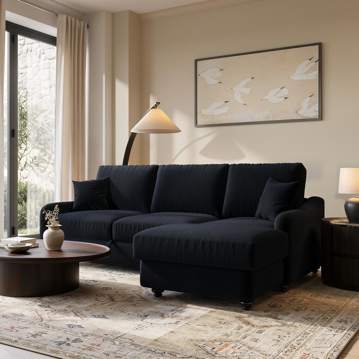 4 Seater Pull-Out Chaise Corner Sofa Bed with Storage in Navy Chenille - Quinn image 1