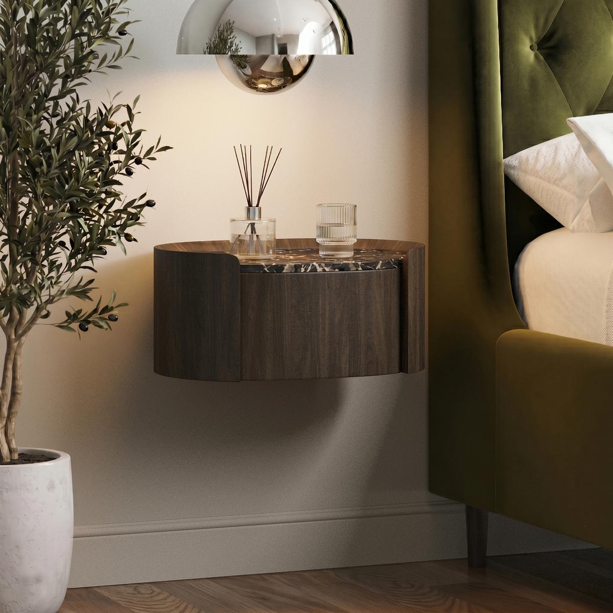 Raffaele Marble Effect Top Floating bedside in Walnut image 1