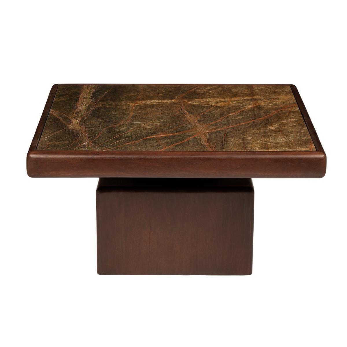 Large Mango Wood and Green Marble Square Coffee Table - Rana image 1