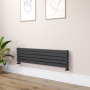 Riace Midnight Black Flat Designer Radiator 350x1400mm Double Panel 2792 BTU image 1