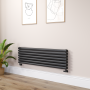 Sorrento Midnight Black Oval Designer Radiator 413x1400mm Double Panel 3509 BTU image 1