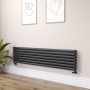 Sorrento Midnight Black Oval Designer Radiator 413x1800mm Double Panel 4437 BTU image 1