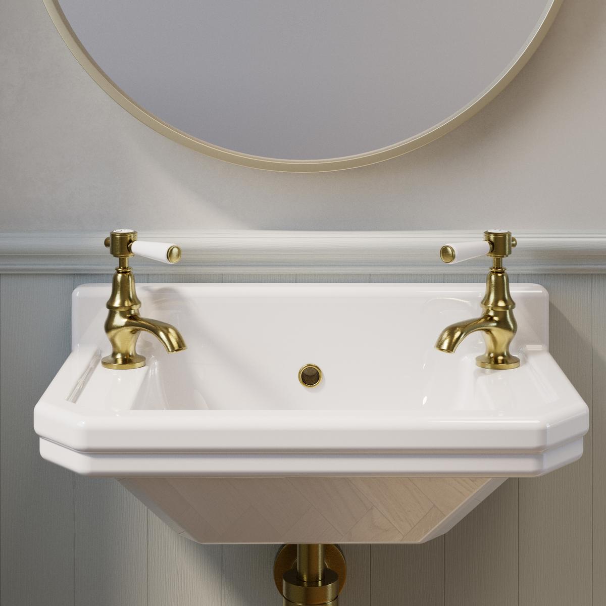 ONLY OPENED - White Wall Hung Cloakroom Basin with 2 Tap Holes 506mm - Ripley