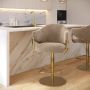 ONLY OPENED - Beige Velvet Adjustable Swivel Bar Stool with Gold Base - Ronnie
