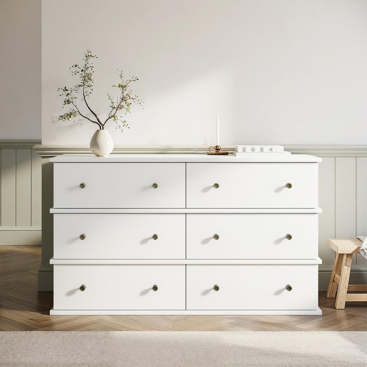 Large Beige 6 Drawer Chest of Drawers - Ralph image 1