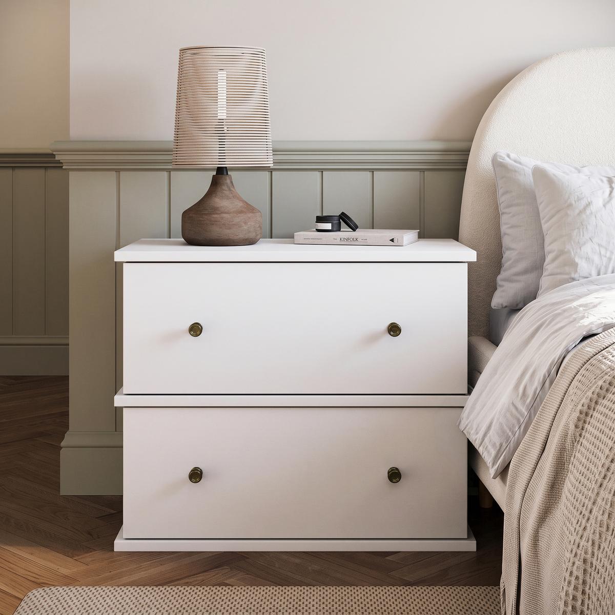 Wide Beige 2 Drawer Bedside Table - Ralph image 1