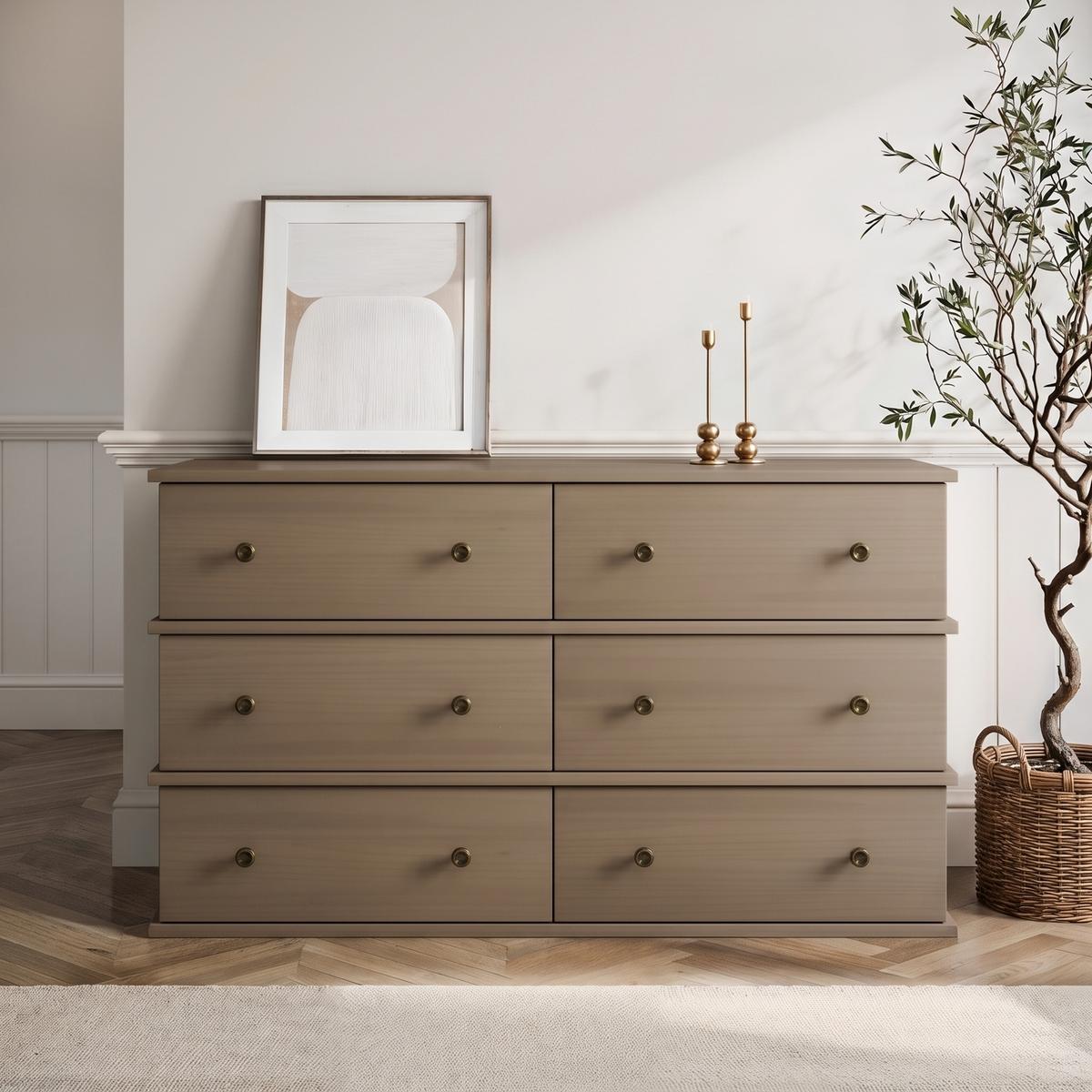 Large Dark Wood 6 Drawer Chest of Drawers - Ralph image 1