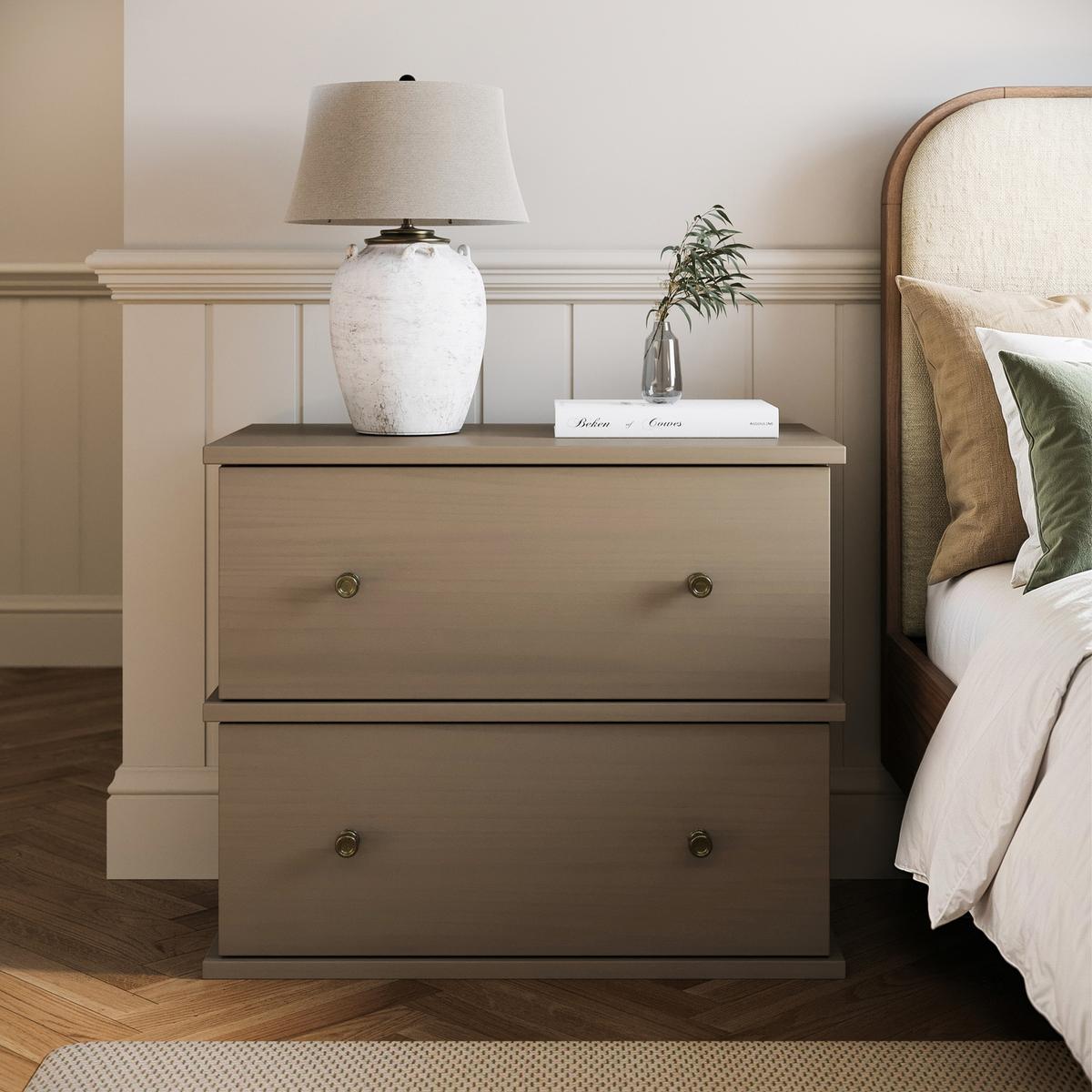 Wide Dark Wood 2 Drawer Bedside Table - Ralph image 1