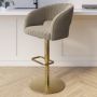 ALMOST PERFECT - Curved Mink Matt Velvet Adjustable Swivel Bar Stool with Gold Base - Runa