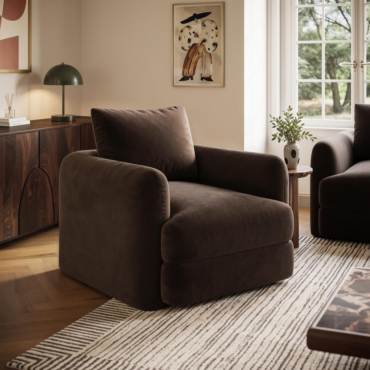 Chocolate Brown Velvet Armchair - Sade image 1