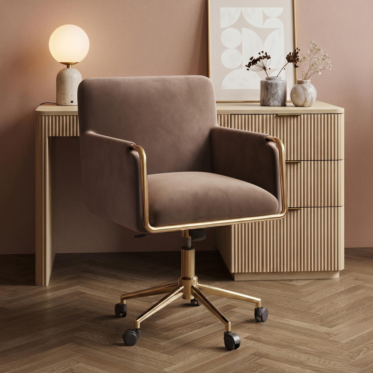 GRADE A2 - Mink Velvet Office Swivel Tub Chair - Sonny