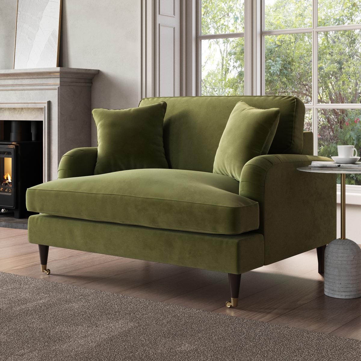 ONLY OPENED - Olive Green Velvet Loveseat - Payton