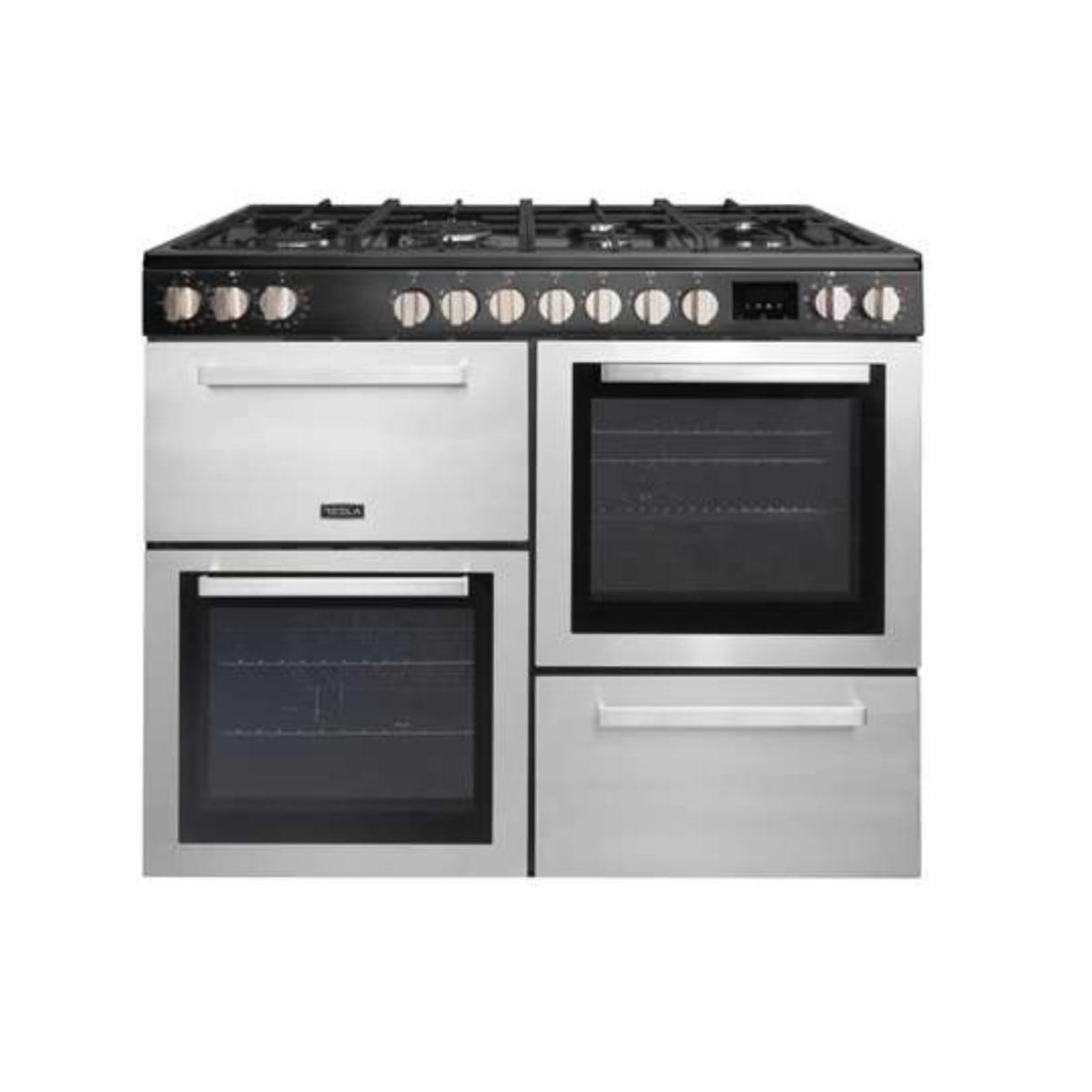 GRADE A2 - Tesla 100cm Dual Fuel Range Cooker - Stainless Steel