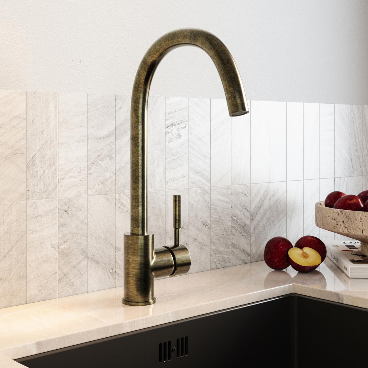 Single Lever Antique Brass Monobloc Kitchen Mixer Tap - Enza Tamara image 1